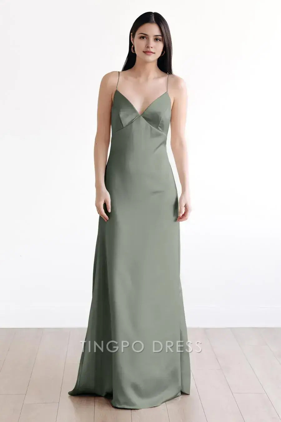 TingPo Wholesale Elegant Thin Strap Solid Plain Dress - Simple Back Detail Design Casual Work & Party Dress